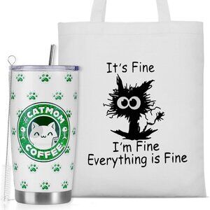 Tumbler Cup - Canvas Tote Bag Bundle - Cat Mom
